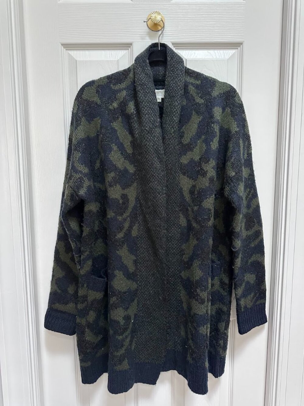 dark camo print oversized cardigan sweater